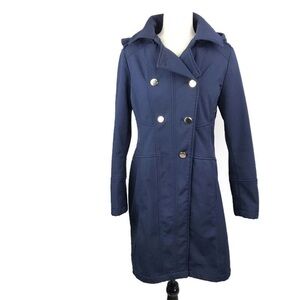 GUESS Navy Hooded Fleece Double Breasted Jacket